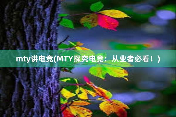 mty讲电竞(MTY探究电竞：从业者必看！)