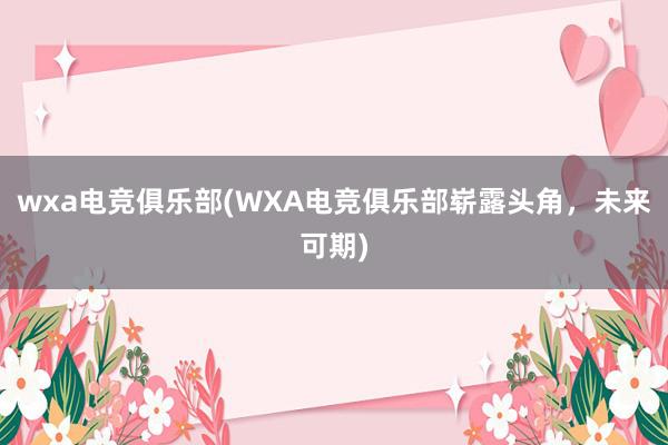 wxa电竞俱乐部(WXA电竞俱乐部崭露头角，未来可期)