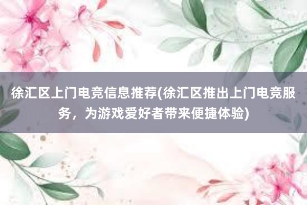 徐汇区上门电竞信息推荐(徐汇区推出上门电竞服务，为游戏爱好者带来便捷体验)