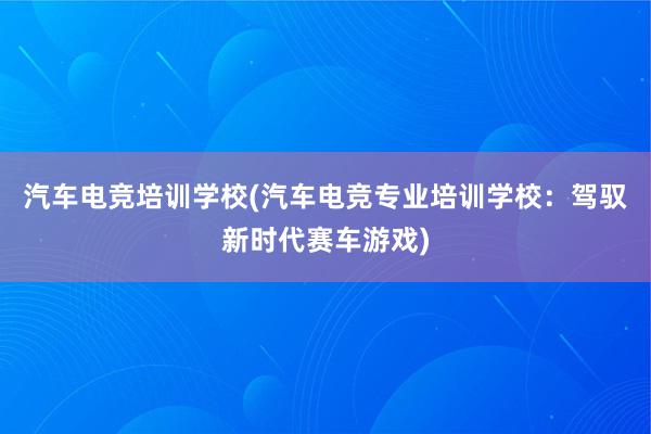 汽车电竞培训学校(汽车电竞专业培训学校：驾驭新时代赛车游戏)