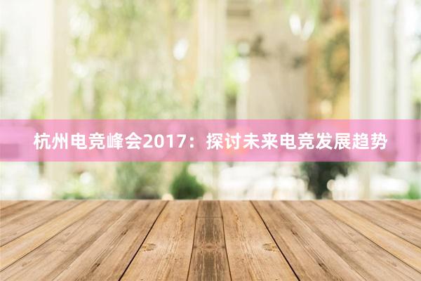 杭州电竞峰会2017：探讨未来电竞发展趋势