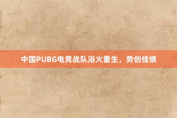 中国PUBG电竞战队浴火重生，势创佳绩