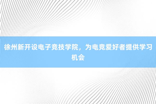 徐州新开设电子竞技学院，为电竞爱好者提供学习机会